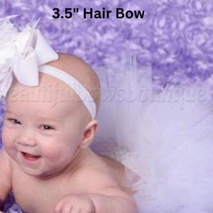 White Over the Top Hair Bow, White Over the Top Baby Headand, 6 inch white hair bow image 4