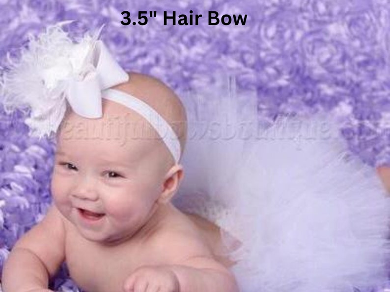 White Over the Top Hair Bow, White Over the Top Baby Headand, 6 inch white hair bow image 4