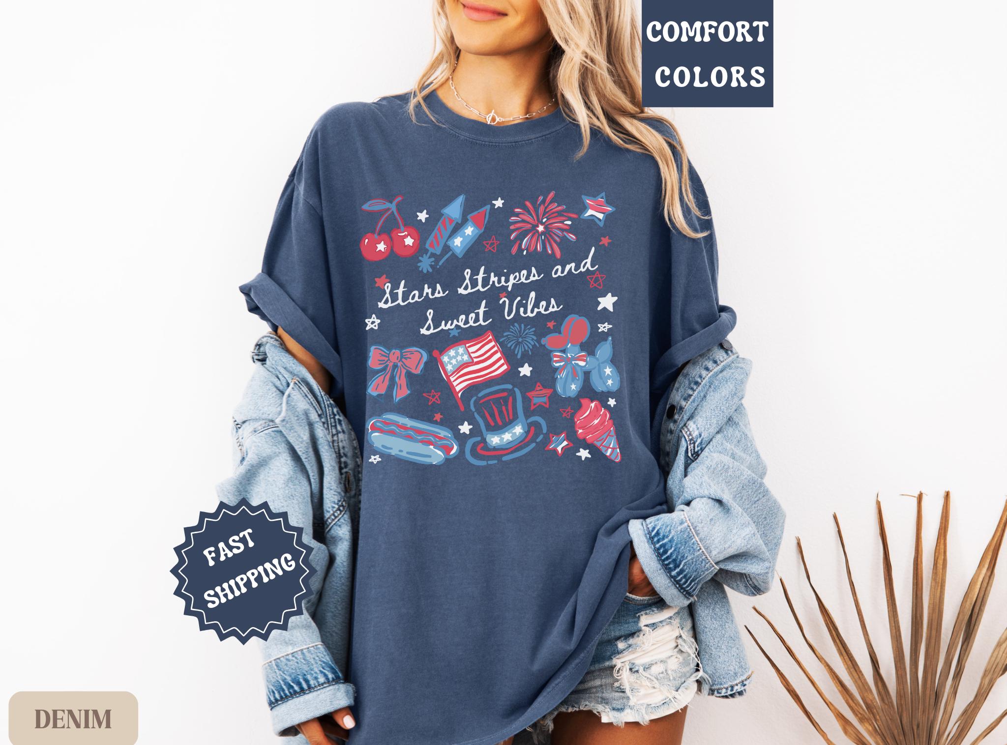 Stars Stripes Sweet Vibes Shirt, Cute 4th of July Shirt for Women 