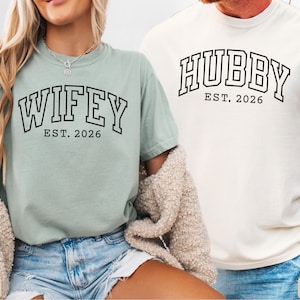 Wifey and Hubby Shirt, Wedding Party Shirt, Honeymoon Shirt,Wedding Shirt,Wife and Hubs Shirts, Just Married Shirts, Matching Couple Shirt Bay