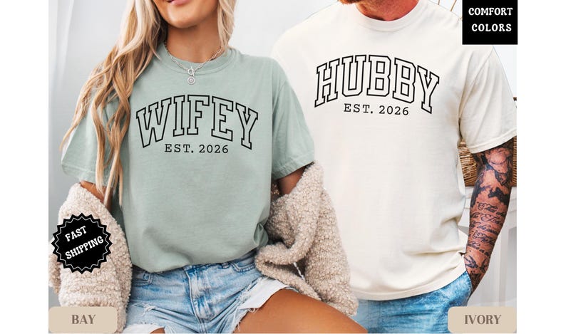Wifey and Hubby Shirt, Wedding Party Shirt, Honeymoon Shirt,Wedding Shirt,Wife and Hubs Shirts, Just Married Shirts, Matching Couple Shirt Bay