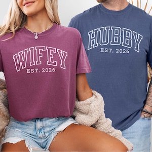 Wifey and Hubby Shirt, Wedding Party Shirt, Honeymoon Shirt,Wedding Shirt,Wife and Hubs Shirts, Just Married Shirts, Matching Couple Shirt image 8