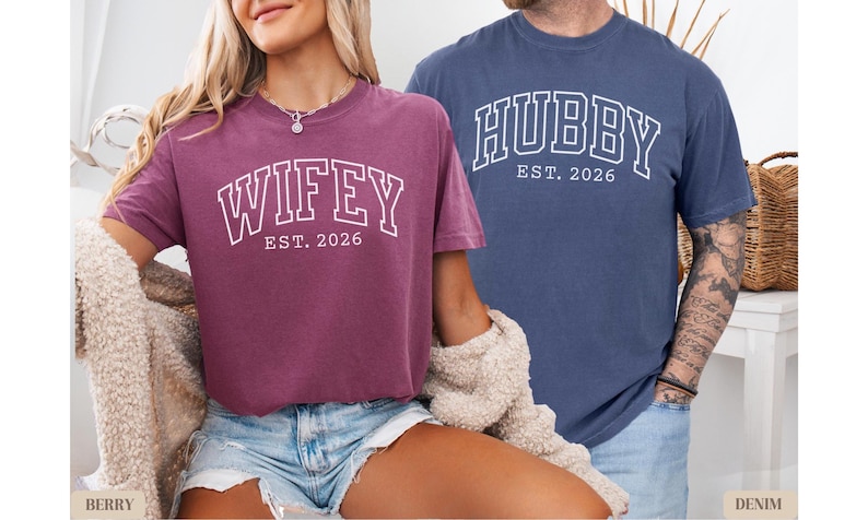 Wifey and Hubby Shirt, Wedding Party Shirt, Honeymoon Shirt,Wedding Shirt,Wife and Hubs Shirts, Just Married Shirts, Matching Couple Shirt image 8