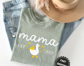 Custom Mama Goose Shirt, Personalized Goose Mama T-Shirt, Mother's Day Gift, New Mom Gift, Baby Shower Gift, Mama Est Shirt, Cute Mom Tee
