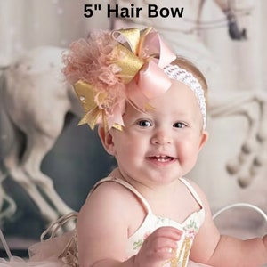 Pale Peach Hair Bow, White Peach Wedding Bows, Peach Pageant Bow, Peach and White Headband, Toddler Wedding Hair Clip Baby Bow Headbands image 9