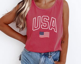 DESFSE American Flag Tank Top For Women — Racerback Sleeveless, Patriotic 4th Of July Shirt, Medium