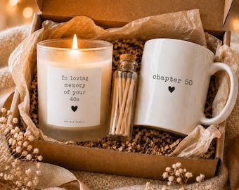 50th Birthday Gift Box for Women, Chapter 50 Mug Gift Set, Funny 40s Candle, Personalized Milestone Birthday Gift, Best Friend Birthday Gift