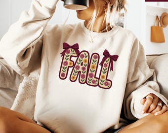 Cozy Fall Sweatshirt for Women, Cute Autumn Graphic Pullover, Pumpkin Patch Outfit Idea, Thanksgiving Crewneck, Fall Shirt Gift for Her