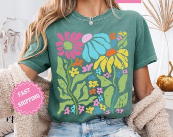 Boho Daisy Flower Tee, Comfort Colors Botanical Tee, Wildflower Shirt, Retro Floral T-Shirt, Plant Shirt, Gardener Shirt, Trendy Gift