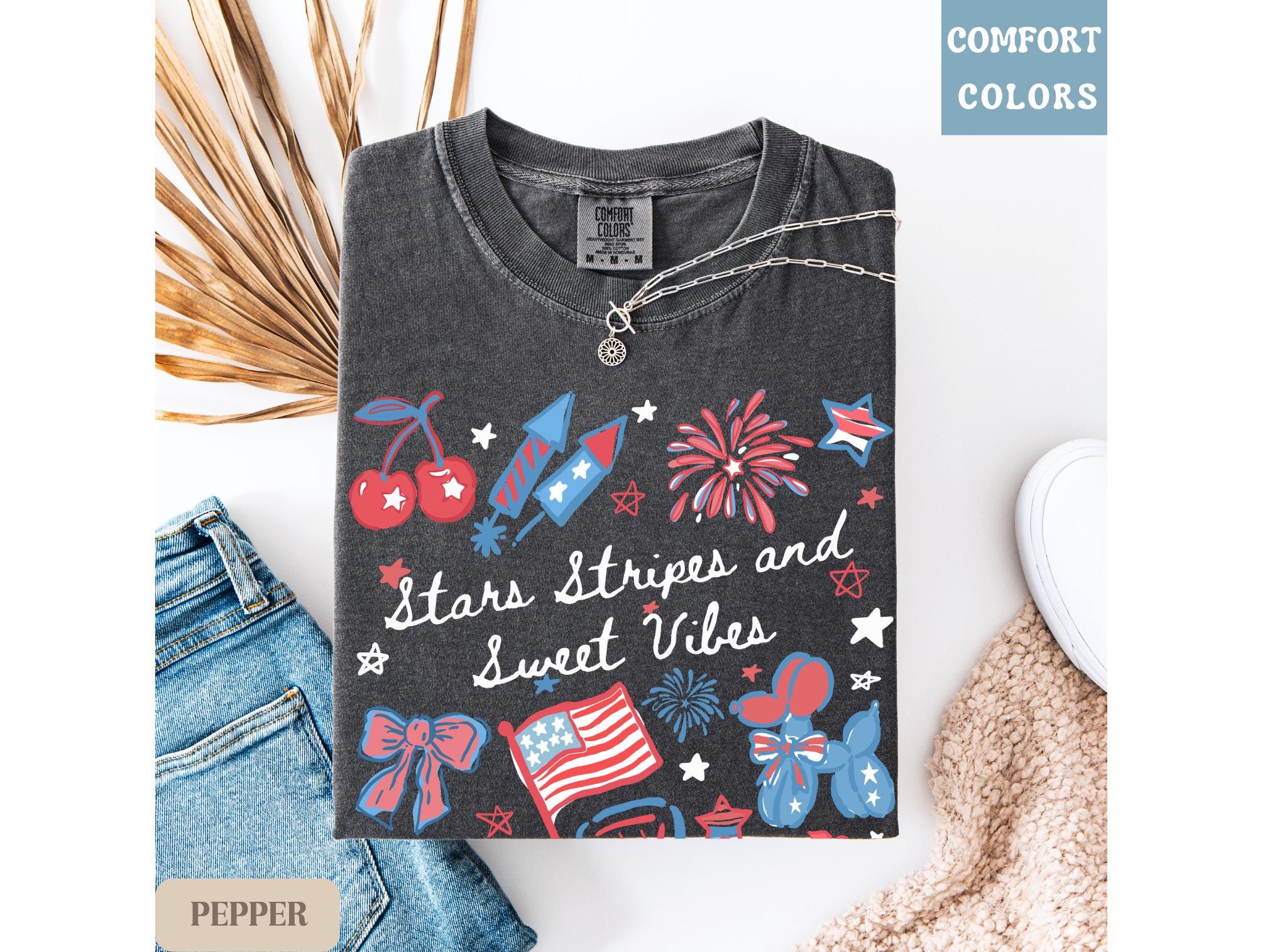 Stars Stripes Sweet Vibes Shirt, Cute 4th of July Shirt for Women 