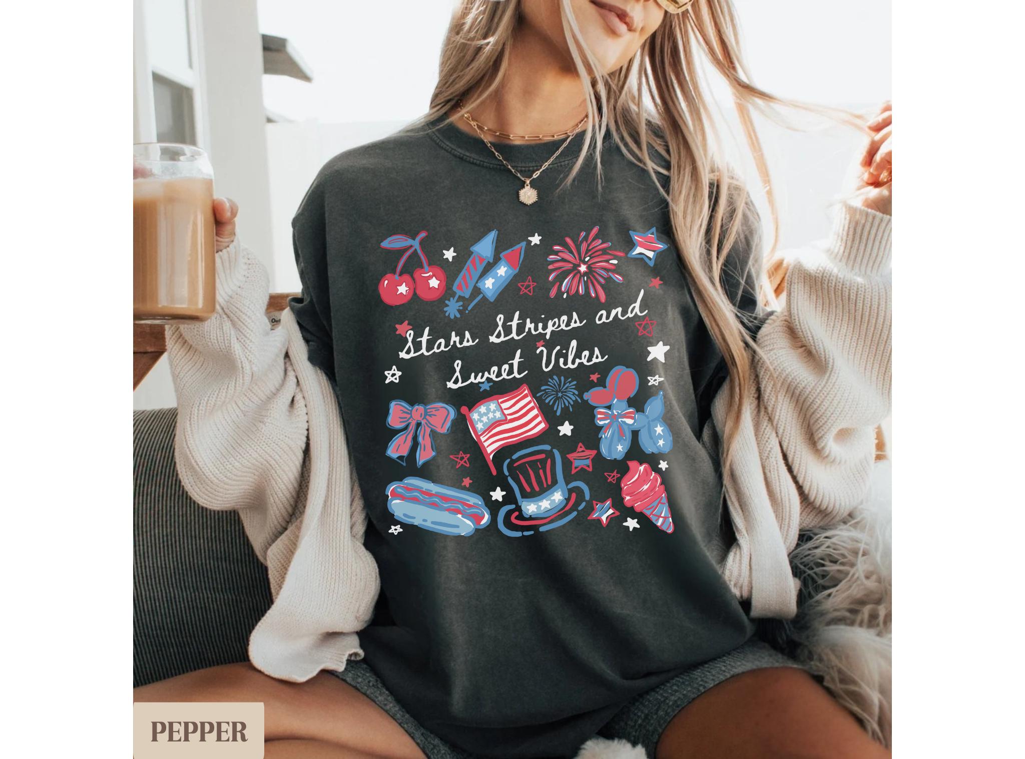 Stars Stripes Sweet Vibes Shirt, Cute 4th of July Shirt for Women 