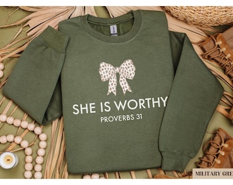 Christian Shirt for Women, She Is Worthy Shirt, Cute Faith Shirt, Girly Christian Shirt, Coquette Style, Trendy Christian Sweater Gift