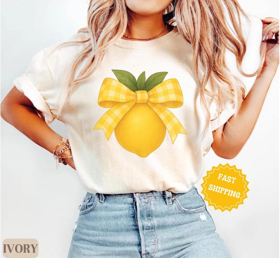 Lemon graphic tee, gingham bow shirt, summer fruit t-shirt, citrus shirt for women, comfort colors tee, cute fruit shirt trendy gift for her