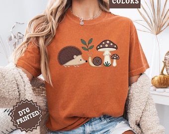 Comfort Colors Forest Friends Shirt, Hedgehog Snail Mushroom Tee, Cottagecore Nature Lover Gift, Woodland Animal Shirt, Fall Aesthetic Top