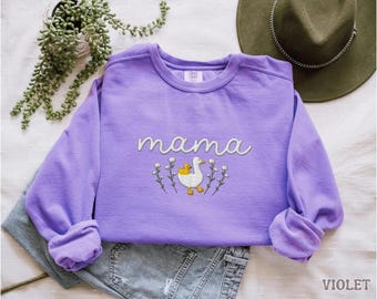 Mama Goose Embroidered Sweatshirt, Comfort Colors Crewneck, Cute Gift for Mom, Embroidered Mama Shirt, Mother’s Day Gift Cozy Mom Sweatshirt