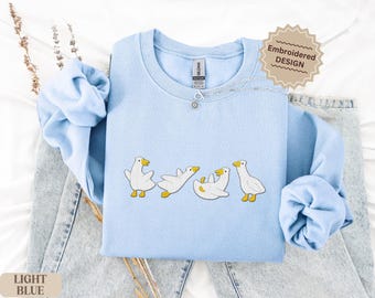Embroidered Goose Sweatshirt, Funny Animal Lover Gift, Cozy Embroidered Crewneck, Cottagecore Goose Pullover, Cute Winter Sweater Goose Gift