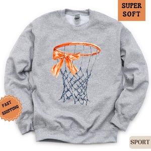 Basketball Bow Shirt Crewneck Sweatshirt Gameday Basketball Shirt Womens Basketball Team Shirts Basketball Gift for her Cute Gift for Teen