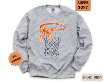 Basketball Bow Shirt Crewneck Sweatshirt Gameday Basketball Shirt Womens Basketball Team Shirts Basketball Gift for her Cute Gift for Teen