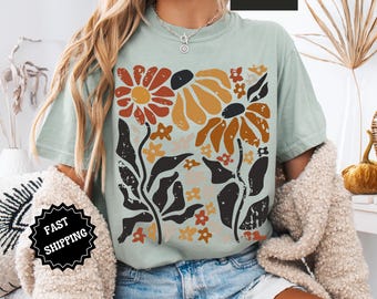 Boho Daisy Flower Tee, Comfort Colors Botanical Tee, Wildflower Shirt, Retro Floral T-Shirt, Plant Shirt, Gardener Shirt, Trendy Gift