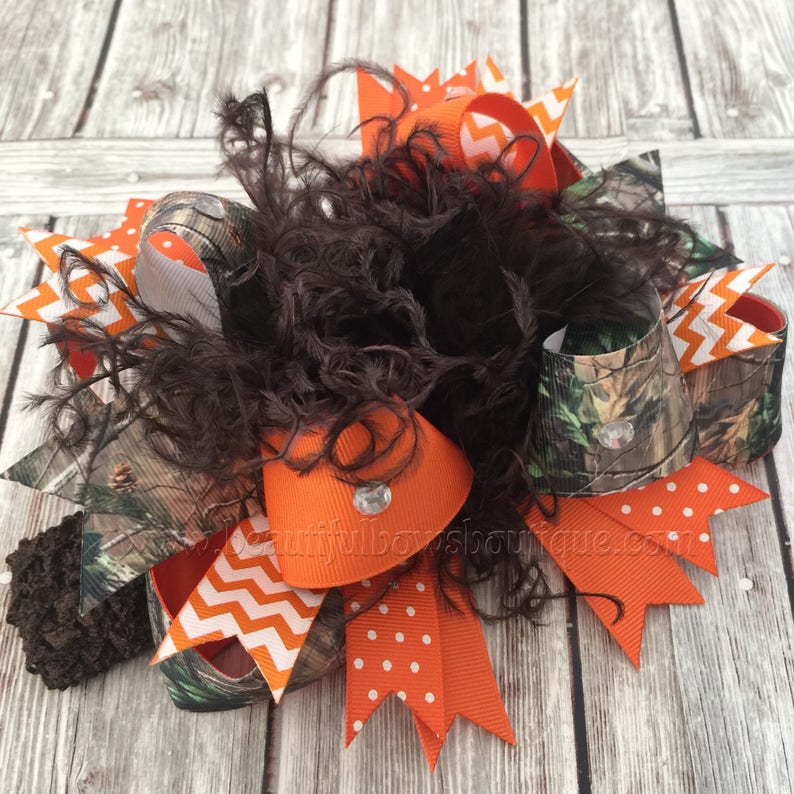 Orange Camo Hair Bow,Realtree Camo Headband,Camouflage Baby Headband,Over the Top Bows Camo,Baby Headbands,Hunting Baby Girl Bows Realtree