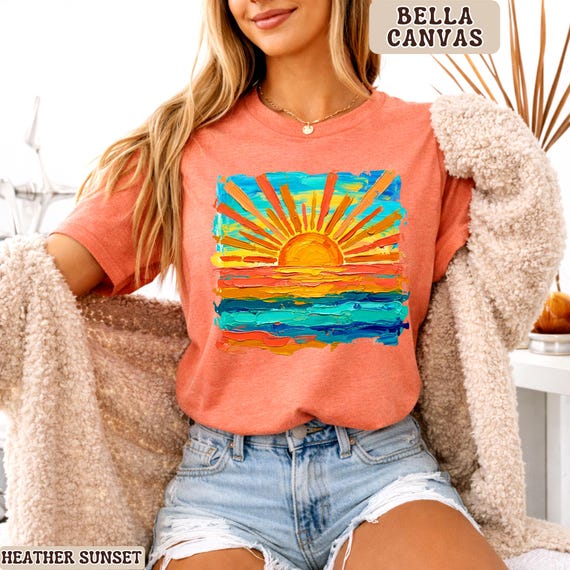 Bella Canvas Cute Summer Sunset Shirt, Retro Beach Graphic Tee, Trendy Vacation Outfit Top, Aesthetic Coastal Tee, Bella Canvas Shirt Women