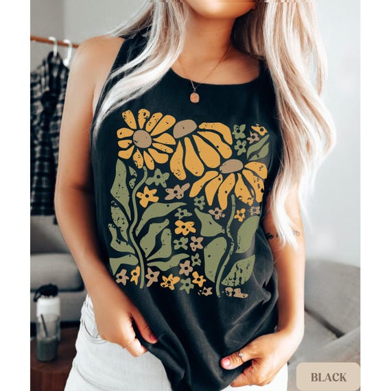 Boho Floral Tank, Comfort Colors Top, Aesthetic Flower Shirt