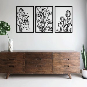 Frühlingsblumen Tulpe Laser geschnitten SVG DXF Dateien - Wandaufkleber, Gravur, Silhouette Vorlage, CNC Fräser, Digitaler Vektor Sofort Download