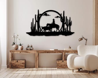 Arquivo de corte a laser de cena de cowboy no deserto: Arte do Muro das Lamentações (download digital)