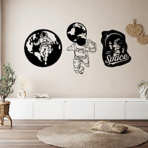 Astronaut Weltraum Laser geschnitten SVG-DXF-Dateien - Wandaufkleber, Gravur Aufkleber, Silhouette Vorlage, CNC-Fräser, digitaler Vektor Sofort-Download
