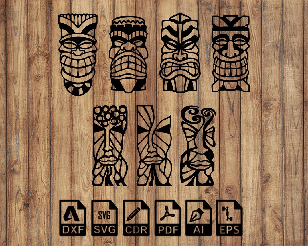 Tiki Masks Laser Cut Files: Polynesian Art SVG DXF (digital Download ...