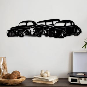 Archivos SVG DXF de coches clásicos cortados con láser: pegatinas de pared, calcomanías de grabado, plantillas de silueta, routers de corte CNC, descarga instantánea de vectores digitales