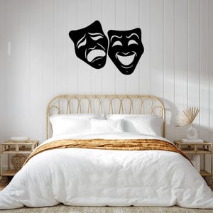 Theatermaskers lasergesneden SVG DXF-bestanden - muursticker, gravure, silhouetsjabloon, CNC-router, digitale vector Instant Download