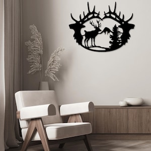 Mountain Forest Deer Laser Cut SVG DXF Files - Wall Sticker, Engraving, Silhouette Template, CNC Cutting Router, Digital Instant Download