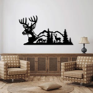 Mountain Deer Laser Cut SVG DXF Files - Wall Sticker, Engraving Decal, Silhouette Template, CNC Router, Digital Vector Instant Download