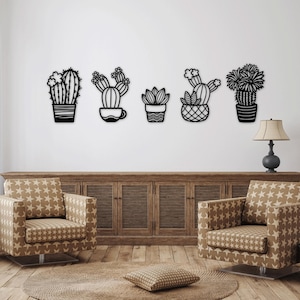 Archivos SVG DXF cortados con láser de cactus: calcomanías de pared, calcomanías de grabado, plantillas de silueta, enrutadores de corte CNC, descarga instantánea de vectores digitales