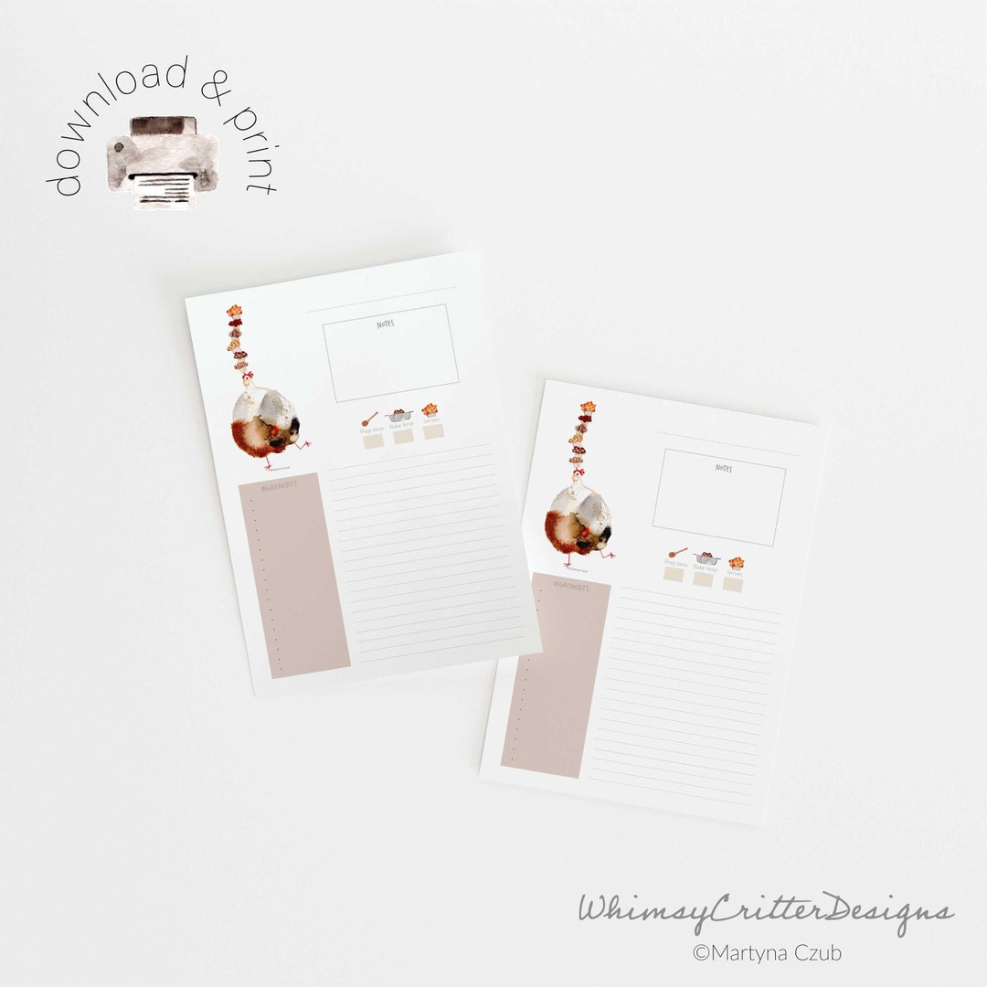 Printable Recipe Template, Blank Recipe Page - Etsy