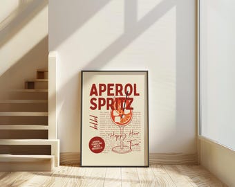 Aperol Spritz Print, Happy Hour Poster, Kitchen Decor, Digital Download, Bar Cart Art, Kitchen Prints, Trendy Wall Art, Aesthetic Room Decor