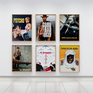 Puede incluir: Una pared con seis carteles de pel&iacute;culas, incluyendo "Psicosis", "El bueno, el feo y el malo", "2001: Una odisea del espacio", "El graduado", "Dr. Strangelove" y "Lawrence de Arabia".