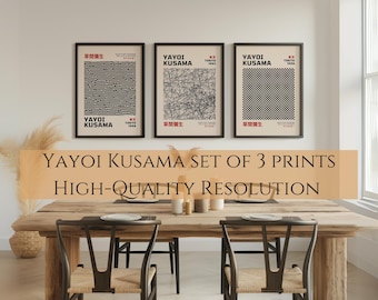 Yayoi Kusama Set of 3 Prints, Gallery Wall Set, Yayoi Kusama Poster, Digital Prints, Yayoi Kusama Print, Digital wall art, Japanese Wall Art
