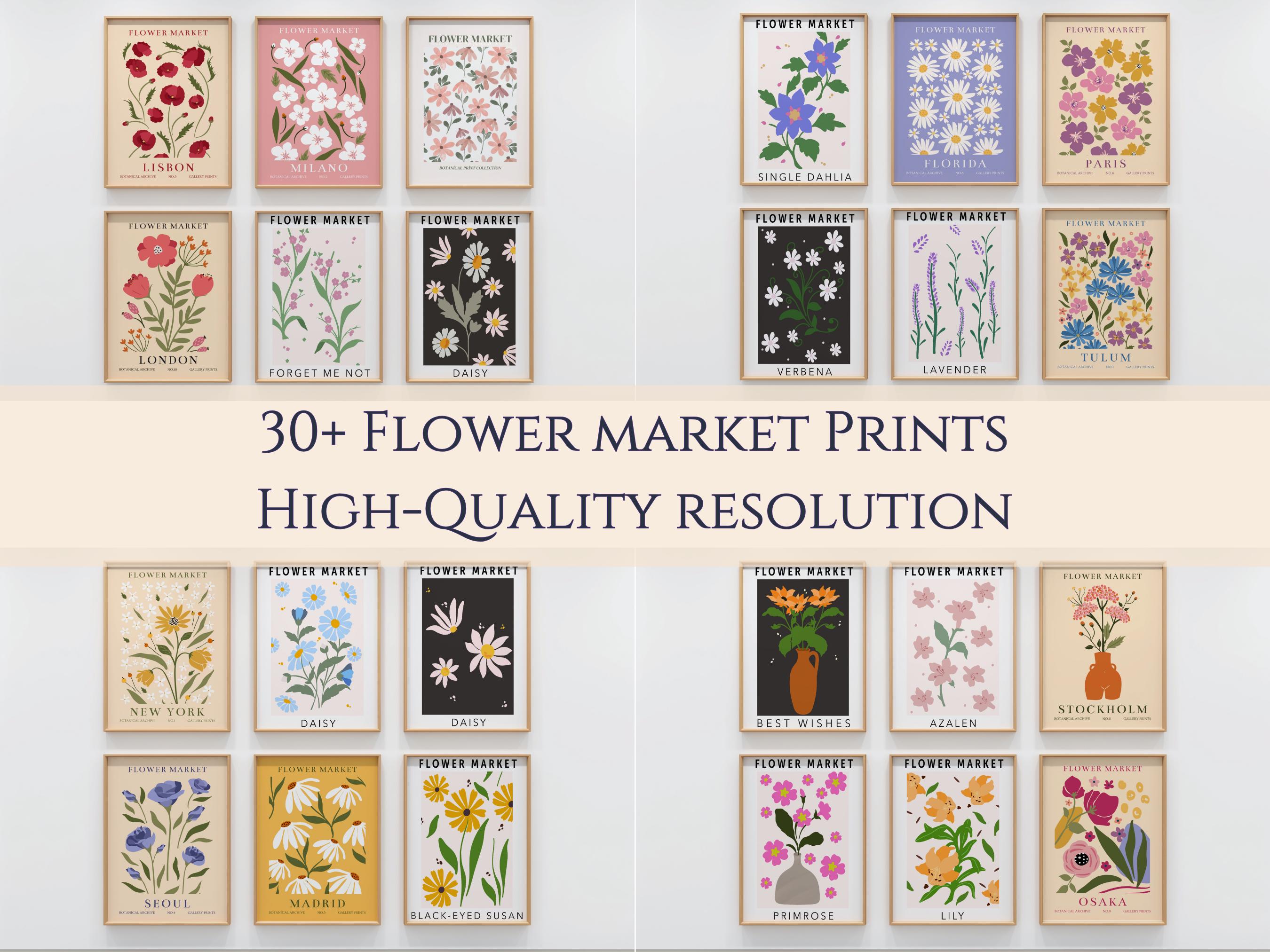 30 Flower Market Prints Set, Flower Gallery Wall Set , Botanical Art ...