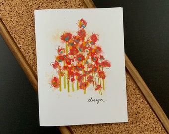 set of 6 - red flowers - greeting cards