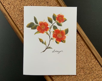 set of 6 - three red roses - greeting cards