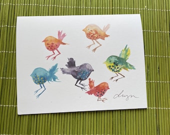 set of 6 - spring birds- greeting cards