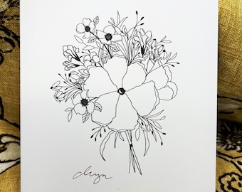 set of 6 - black and white floral 2 - greeting cards