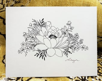 set of 6 - black and white floral 3 - greeting cards