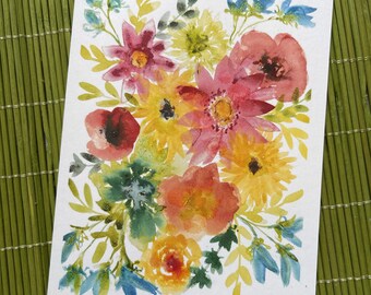 set of 6 - spring watercolor floral - greeting cards