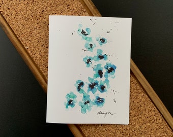 set of 6 - cascading blue flowers - greeting cards