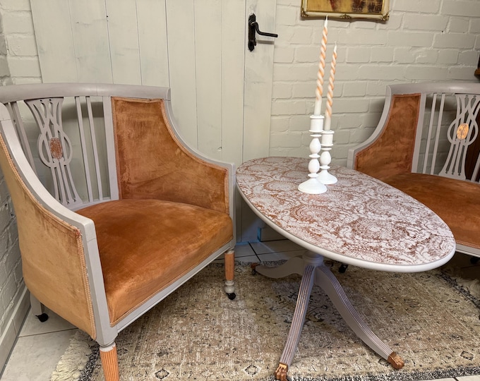 Featured listing image: Sitting area, table, 2 chairs, copper, lavender, ornaments, handmade, upcycling, vintage, hand-painted, Dixie Belle, antique