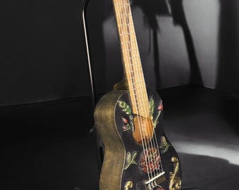 Guitalele, Gitalele, decoration, decoration, flowers, wall decoration, musical instrument, gold, black, handmade, hand-painted