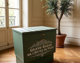 Upcycled dessert, hand-painted and decorated, cottage green / copper